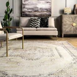 Kirklands Home Area Rugs|Gray Faded Medallion Washable Area Rug, 4x6