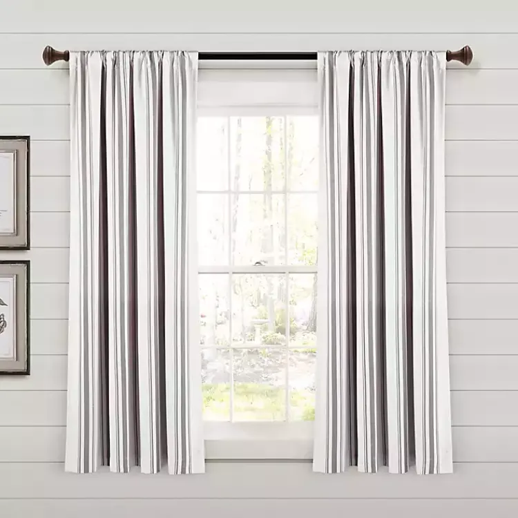 Kirklands Home Curtains & Drapes|Gray Farmhouse Stripe Curtain Panels, Set of 2