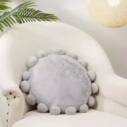 New Faux Fur Round Pom Pom Throw Pillow Pillows