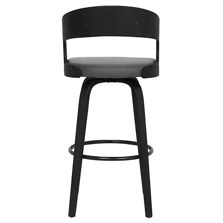 Kirklands Home Bar Stools & Counter Height Stools|Faux Leather Black Wood Sally Counter Stool Gray