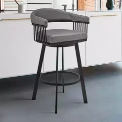 Kirklands Home Bar Stools & Counter Height Stools|Faux Leather Chelsea Swivel Bar Stool Gray