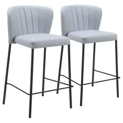 Kirklands Home Bar Stools & Counter Height Stools|Faux Leather Liddy Counter Stools, Set of 2 Gray