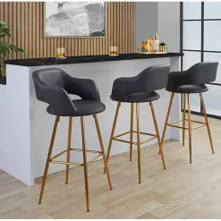 Kirklands Home Bar Stools & Counter Height Stools|Faux Leather Marge Bar Stools, Set of 2 Gray