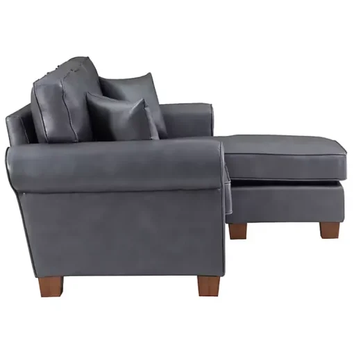 Kirklands Home Sofas & Loveseats|Faux Leather Rolled Arm Sectional Gray