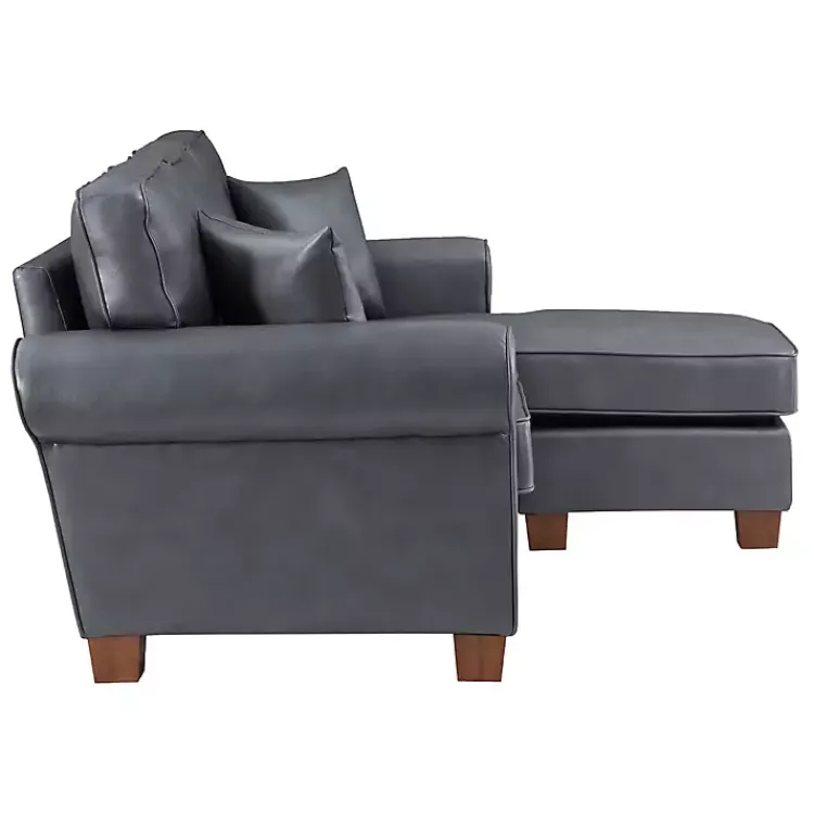 Kirklands Home Sofas & Loveseats|Faux Leather Rolled Arm Sectional Gray