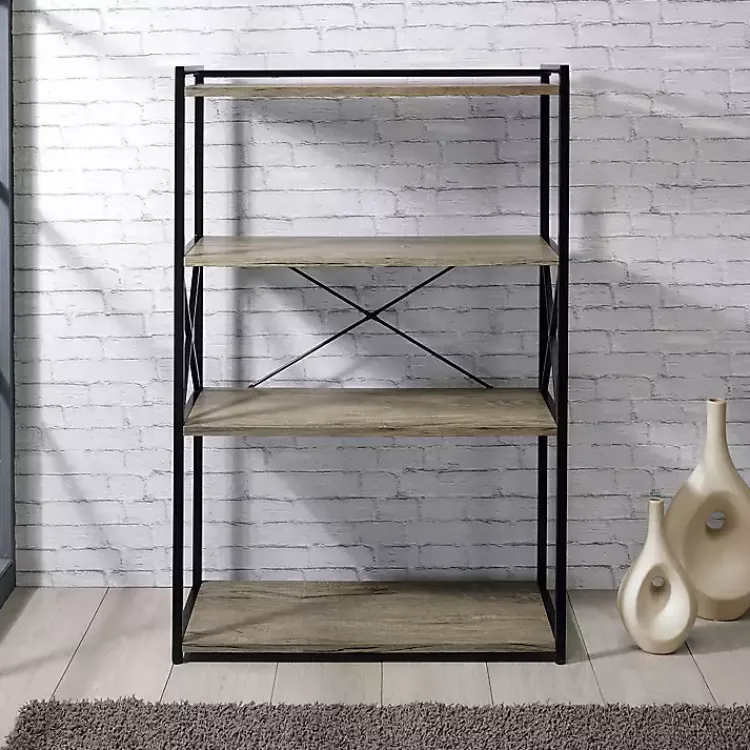Kirklands Home Bookshelves|Gray Finish X Frame Open Shelf Bookcase