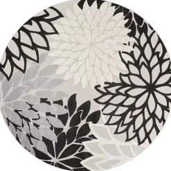 Kirklands Home Outdoor Rugs|Gray Floral Burst Round Outdoor Area Rug