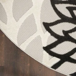 Kirklands Home Outdoor Rugs|Gray Floral Burst Round Outdoor Area Rug