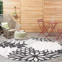 Kirklands Home Outdoor Rugs|Gray Floral Burst Round Outdoor Area Rug
