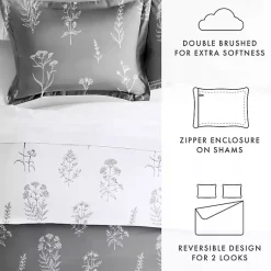 Kirklands Home Duvets|Gray Floral Reversible 2-pc. Twin Duvet Cover Set