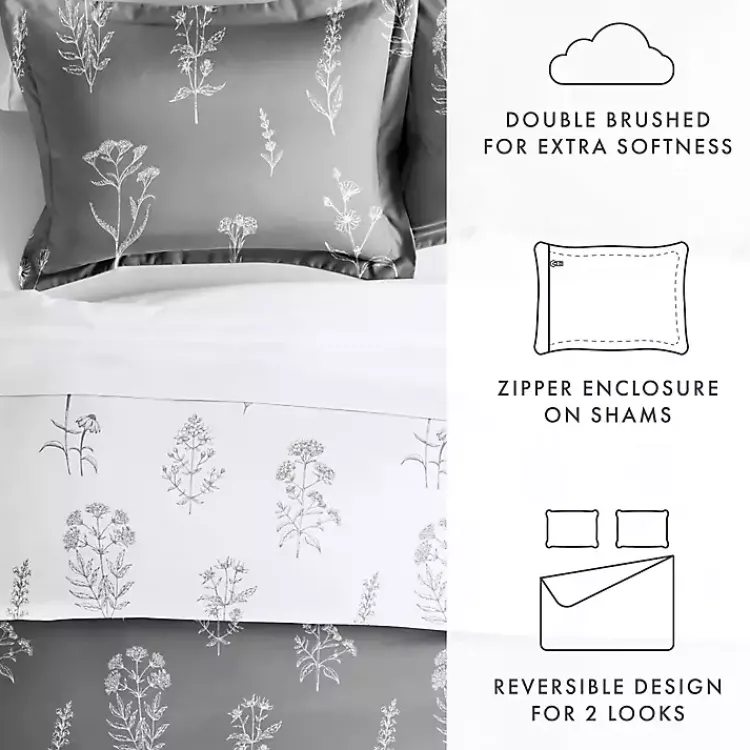 Kirklands Home Duvets|Gray Floral Reversible 2-pc. Twin Duvet Cover Set