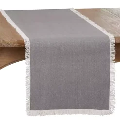 Kirklands Home Table Linens|Fringe Border Table Runner, 72 in. Gray