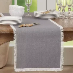 Kirklands Home Table Linens|Fringe Border Table Runner, 72 in. Gray