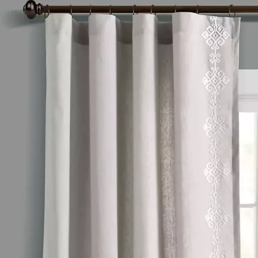 Kirklands Home Curtains & Drapes|Geometric Border Curtain Panel, 84 in. Gray