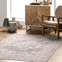 Kirklands Home Area Rugs|Gray Geometric Medallion Washable Area Rug, 5x8