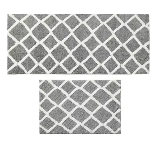 Kirklands Home Bathroom Rugs|Gray Geometric Pattern Reversible Bath Mat, 60 in.