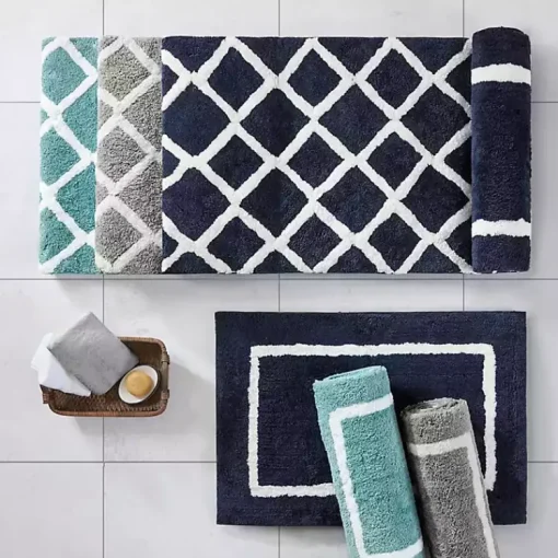 Kirklands Home Bathroom Rugs|Gray Geometric Pattern Reversible Bath Mat, 60 in.