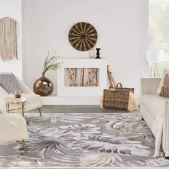 Kirklands Home Area Rugs|Gray Grand Leaf Coastal Area Rug, 7x9