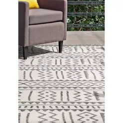 Kirklands Home Outdoor Rugs|Gretchen Tribal Outdoor Area Rug, 5x8 Gray