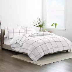 Kirklands Home Duvets|Gray Grid Plaid 3-pc. Micro Queen Duvet Cover Set