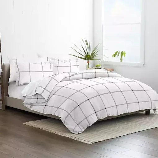 Kirklands Home Duvets|Gray Grid Plaid 3-pc. Micro Queen Duvet Cover Set