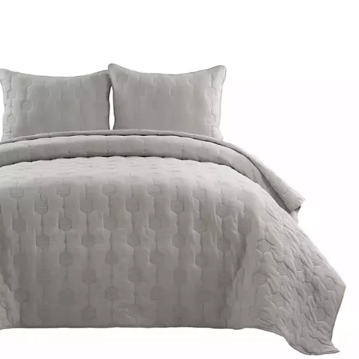 Kirklands Home Quilts|Hexagon Honeycomb 3-pc. Cali King Quilt Set Gray