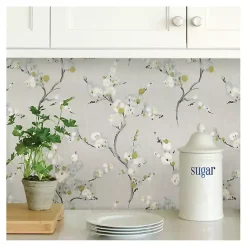 Kirklands Home Wall Murals & Wallpaper|Gray Japanese Blossom Peel & Stick Wallpaper