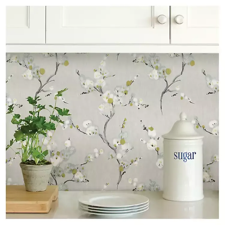 Kirklands Home Wall Murals & Wallpaper|Gray Japanese Blossom Peel & Stick Wallpaper