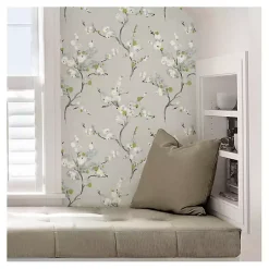 Kirklands Home Wall Murals & Wallpaper|Gray Japanese Blossom Peel & Stick Wallpaper