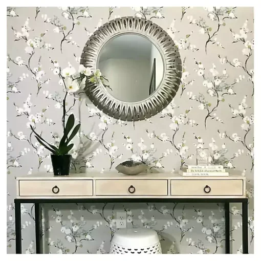Kirklands Home Wall Murals & Wallpaper|Gray Japanese Blossom Peel & Stick Wallpaper