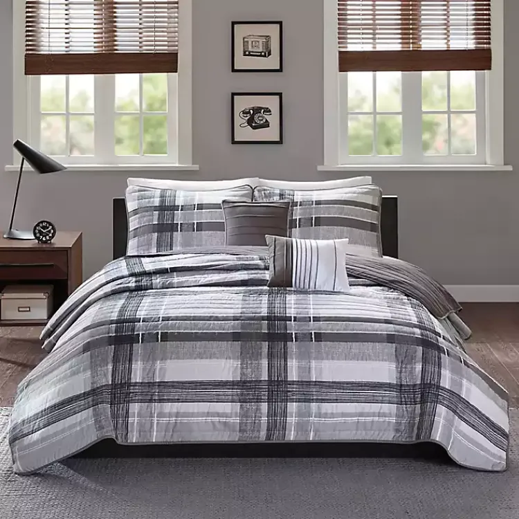 Kirklands Home Comforters|Jax Plaid 4-pc. Twin/Twin XL Comforter Set Gray