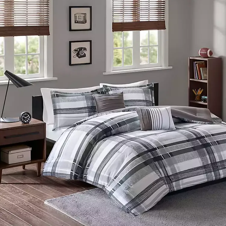 Kirklands Home Comforters|Jax Plaid 4-pc. Twin/Twin XL Comforter Set Gray