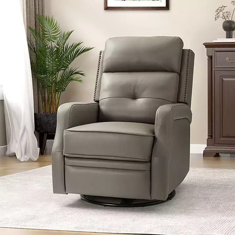 Kirklands Home Accent Chairs|Leather Swivel Rocker Recliner Gray
