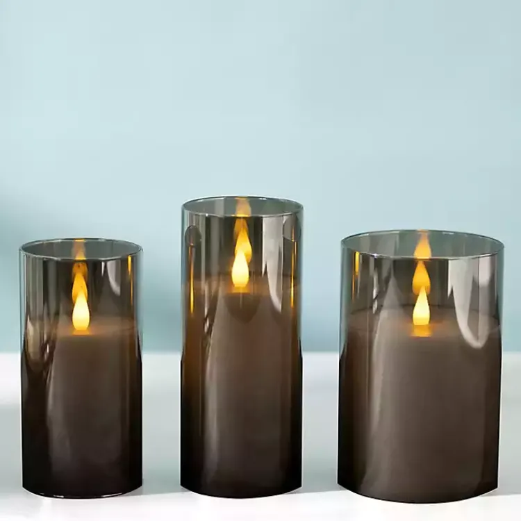 Online LED Soft Flame Glass Pillar Candle, 3x6 in. Flameless Candles