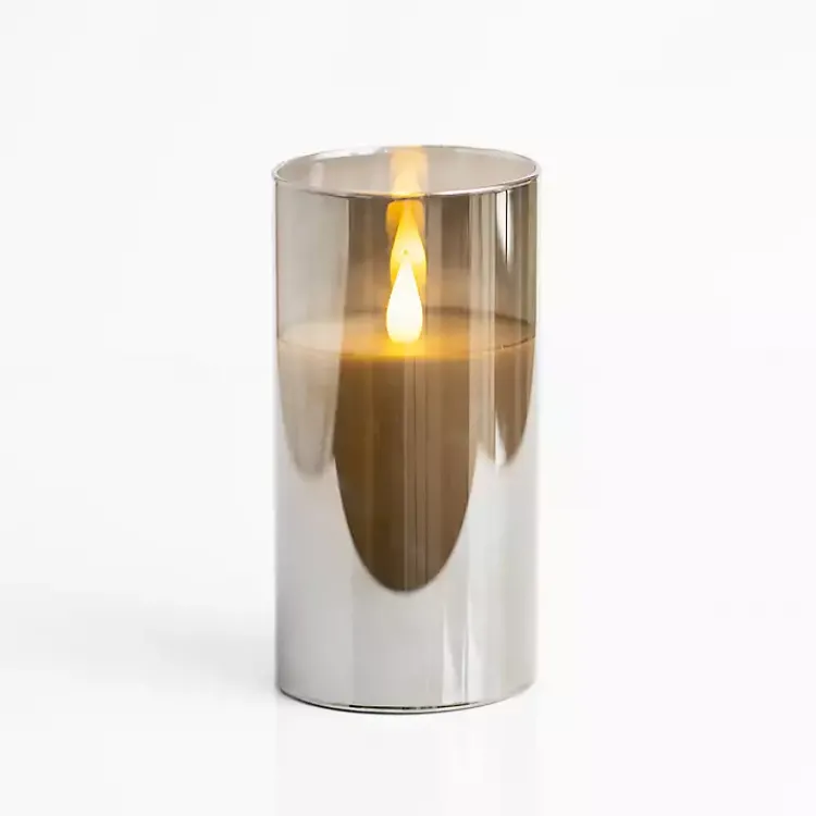 Clearance LED Soft Flame Glass Pillar Candle, 4x6 in. Flameless Candles