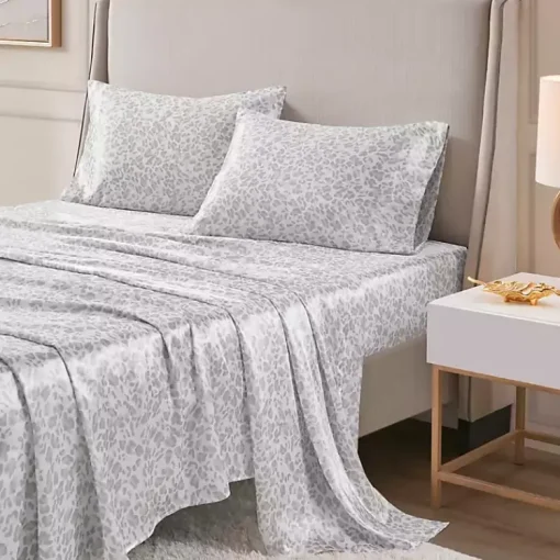 Kirklands Home Bed Sheets|Gray Leopard Print Satin 4-pc. Queen Sheet Set
