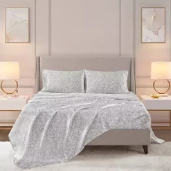 Kirklands Home Bed Sheets|Gray Leopard Print Satin 4-pc. King Sheet Set
