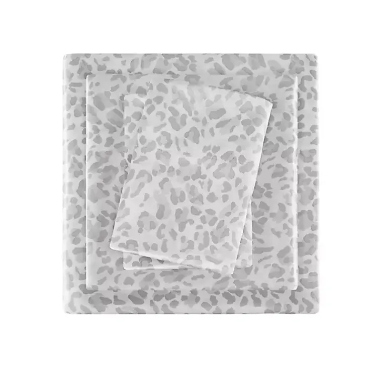 Kirklands Home Bed Sheets|Gray Leopard Print Satin 4-pc. King Sheet Set
