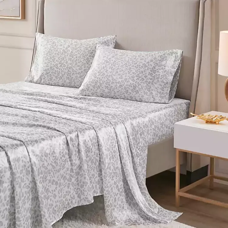 Kirklands Home Bed Sheets|Gray Leopard Print Satin 3-pc. Twin Sheet Set