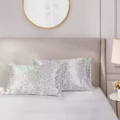 Kirklands Home Bed Sheets|Gray Leopard Satin King 2-pc. Pillow Case Set