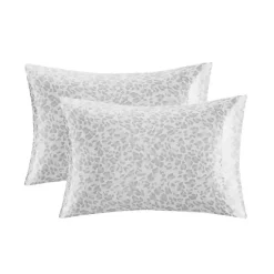 Kirklands Home Bed Sheets|Gray Leopard Satin King 2-pc. Pillow Case Set