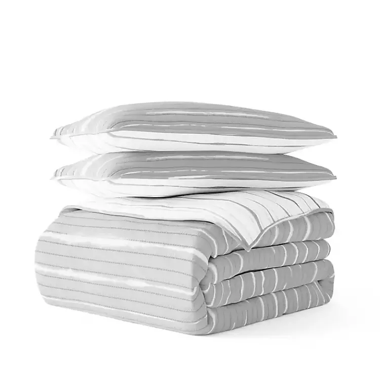 Kirklands Home Quilts|Gray Linear Reversible 3-pc. Queen Quilt Set