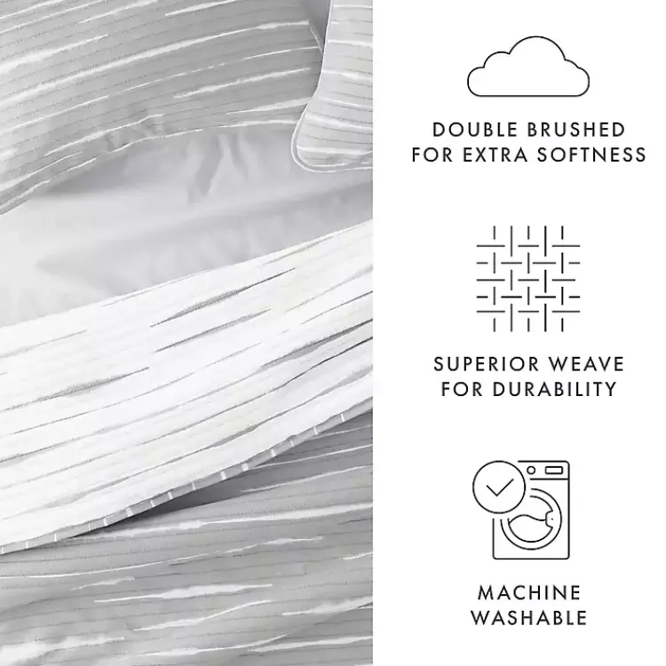 Kirklands Home Quilts|Gray Linear Reversible 3-pc. Queen Quilt Set