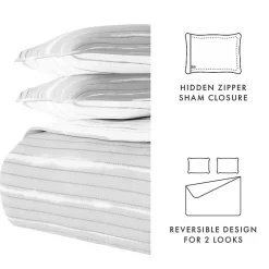 Kirklands Home Quilts|Gray Linear Reversible 3-pc. Queen Quilt Set