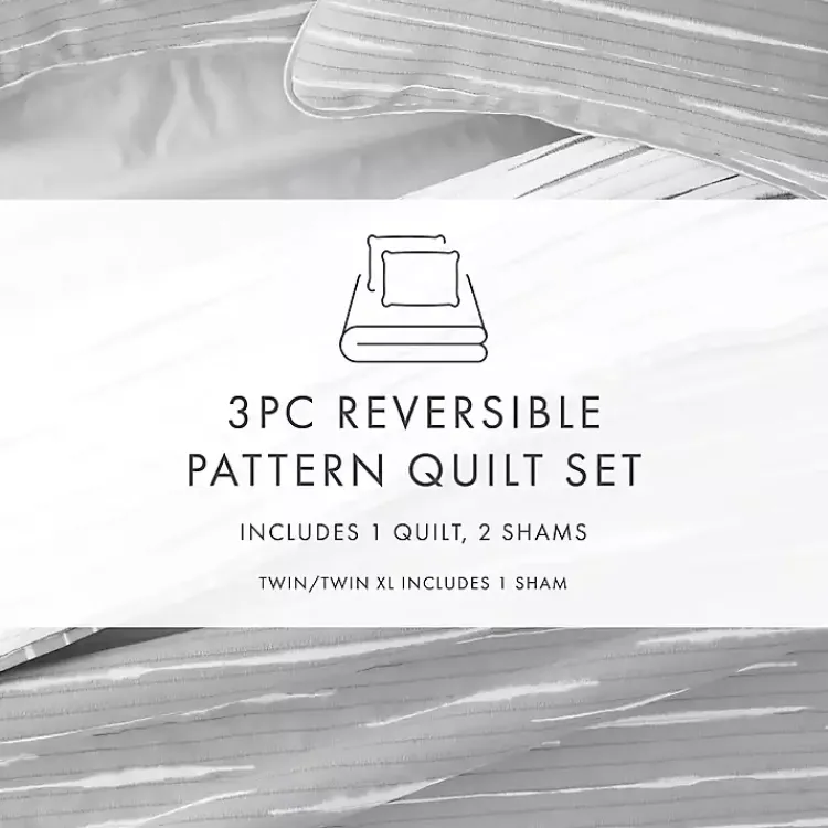 Kirklands Home Quilts|Gray Linear Reversible 3-pc. Queen Quilt Set