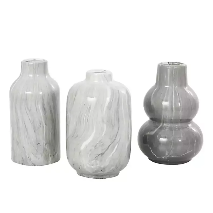 Outlet Marble Finish Ceramic Vases, Set of 3 Vases