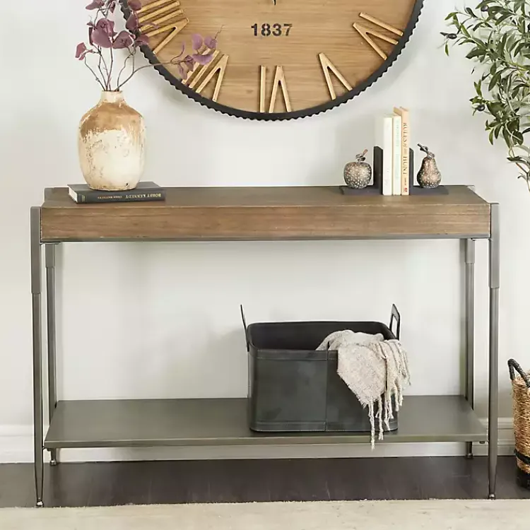 Kirklands Home Console Tables|Gray Metal and Wood Console Table
