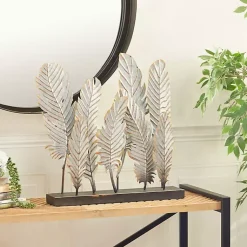 Clearance Metal Distressed Feathers Sculpture with Base Statues & Figurines