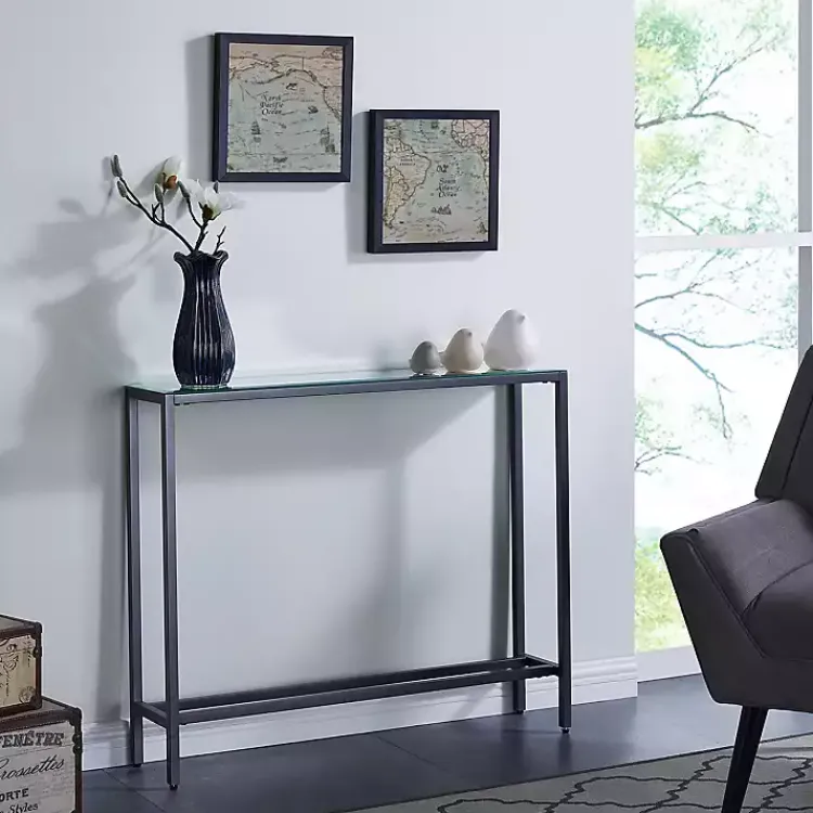 Kirklands Home Console Tables|Metal Mirrored Top Slim Console Table Gray