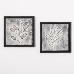 Kirklands Home Wall Plaques|Gray Metal Raised Leaf Wall Plaques, Set of 2